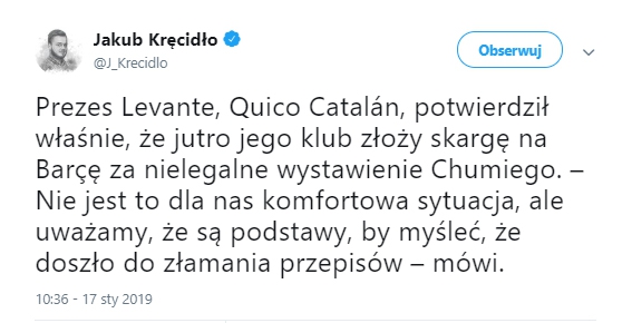 Prezes Levante nt. złożenia skargi na Barcelonę!